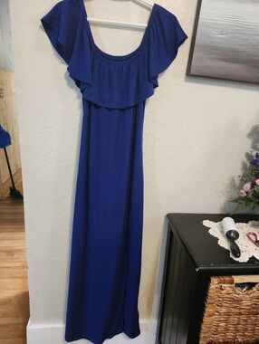 Guess XL Women's Off-Shoulder Ruffle Maxi Dress - Blue